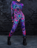 Psych patterns Catsuit Black and Purple