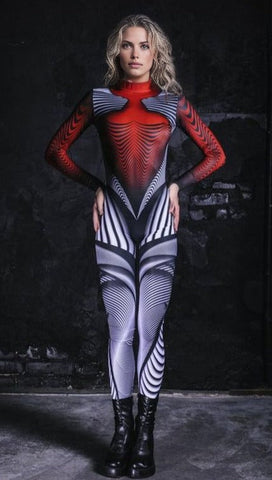 Psych Patterned Catsuit Red